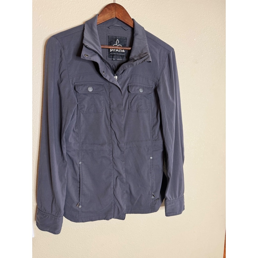 Prana Breathe Grayish Blue Utility Field Jacket Womens SML Full Zip Snap Pockets